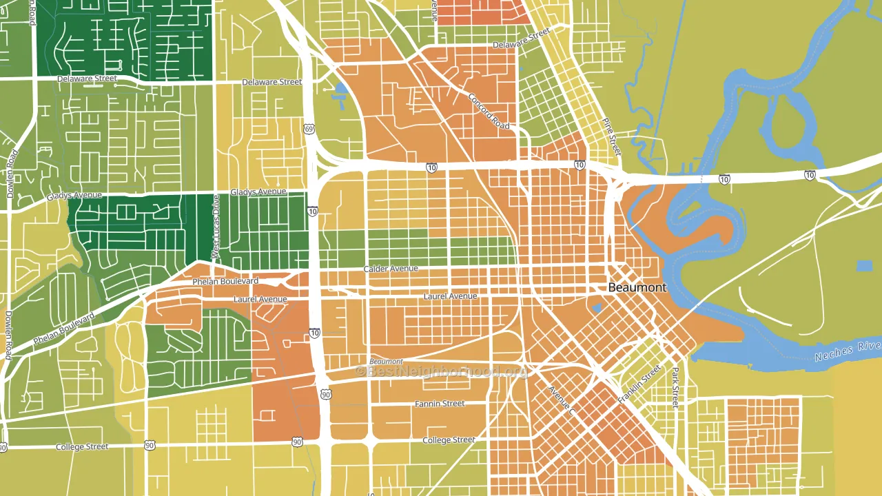 Old Town, Beaumont, TX block-group voter-turnout map