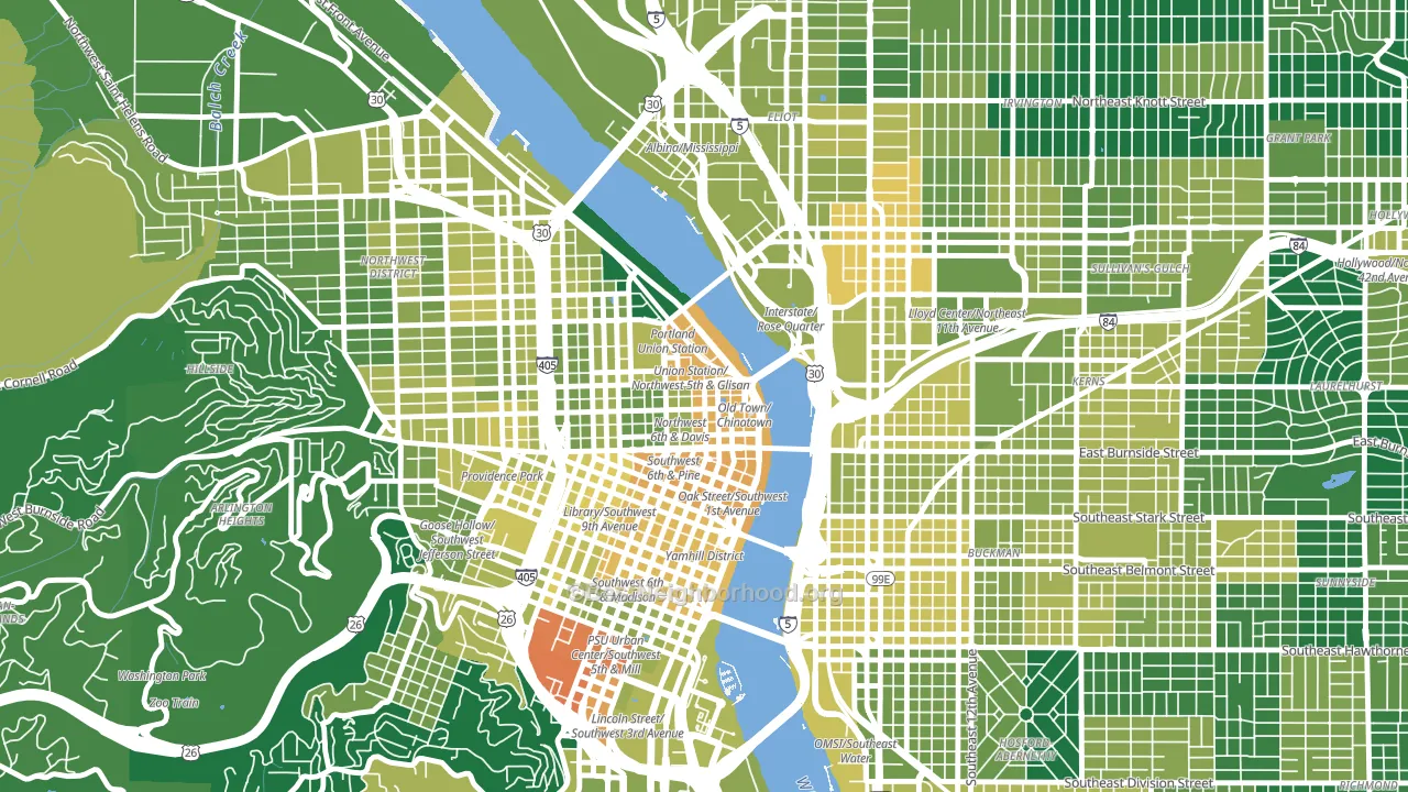 Old Town-Chinatown, Portland, OR block-group voter-turnout map