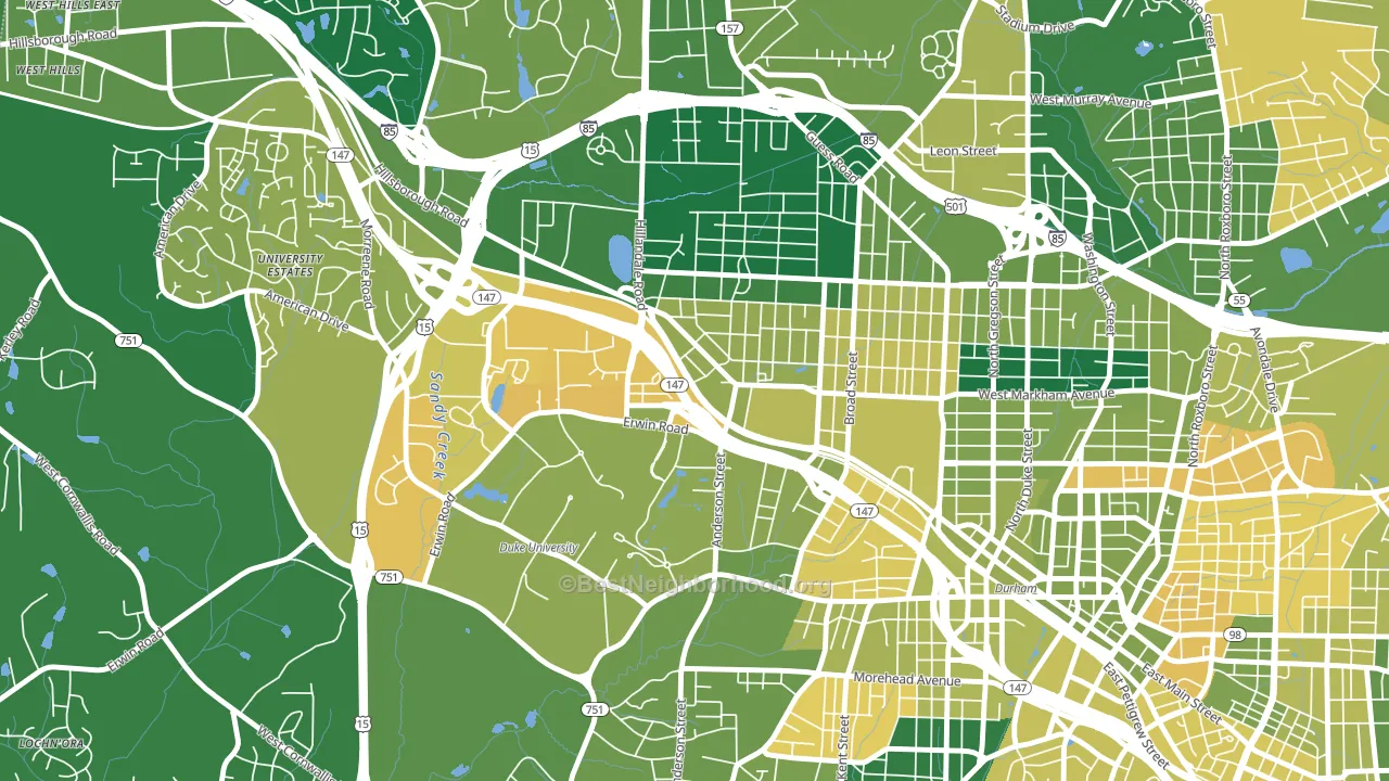 Old West Durham, Durham, NC block-group voter-turnout map