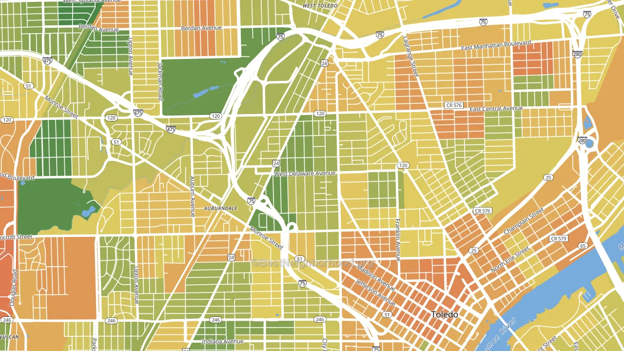 Old West End, Toledo, OH block-group voter-turnout map