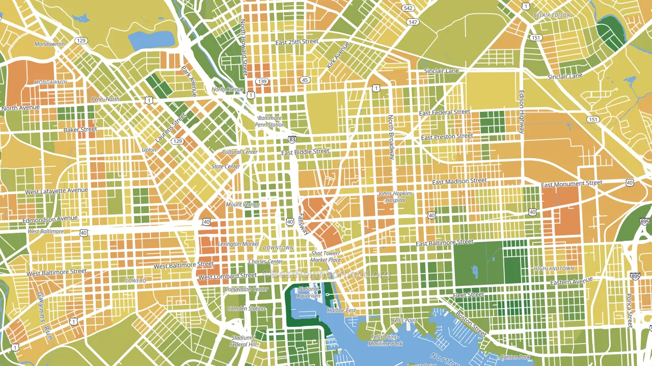 Oldtown, Baltimore, MD block-group voter-turnout map
