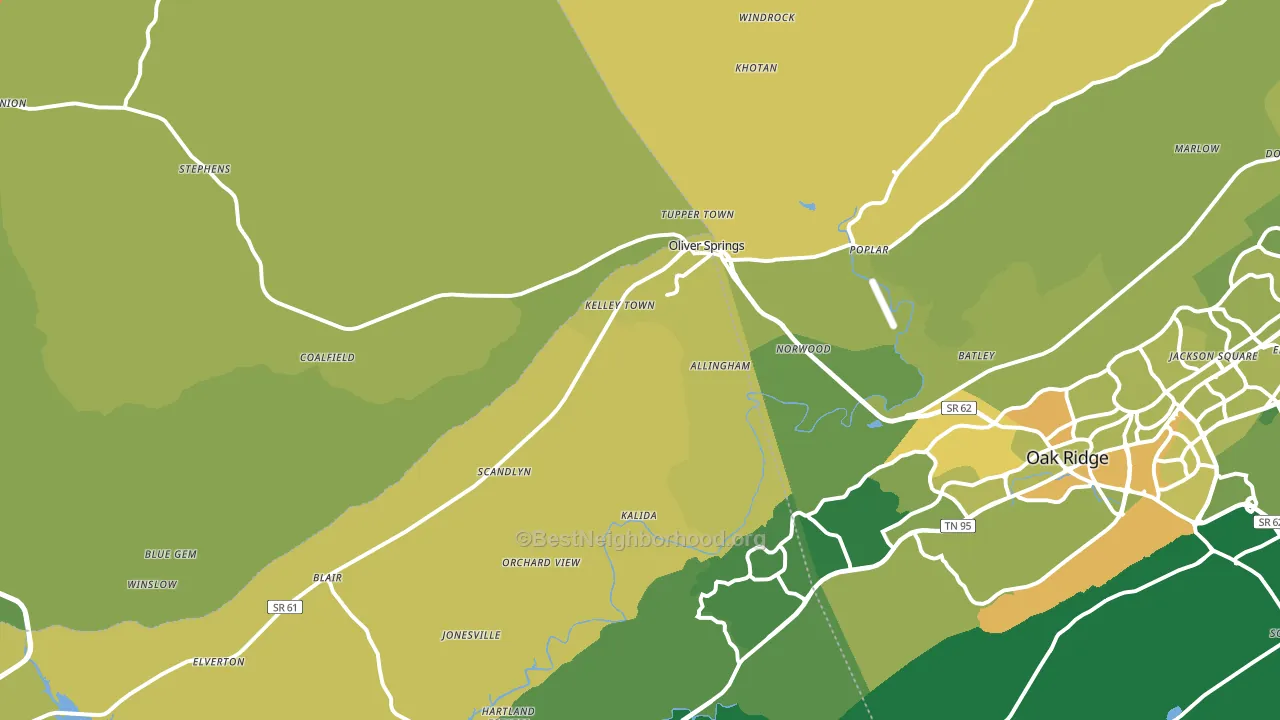 Oliver Springs, TN block-group voter-turnout map