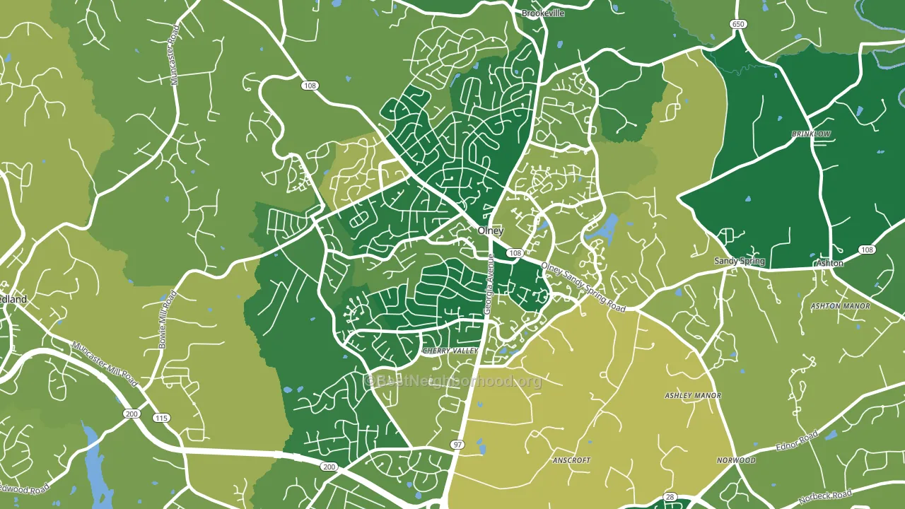 Olney, MD block-group voter-turnout map