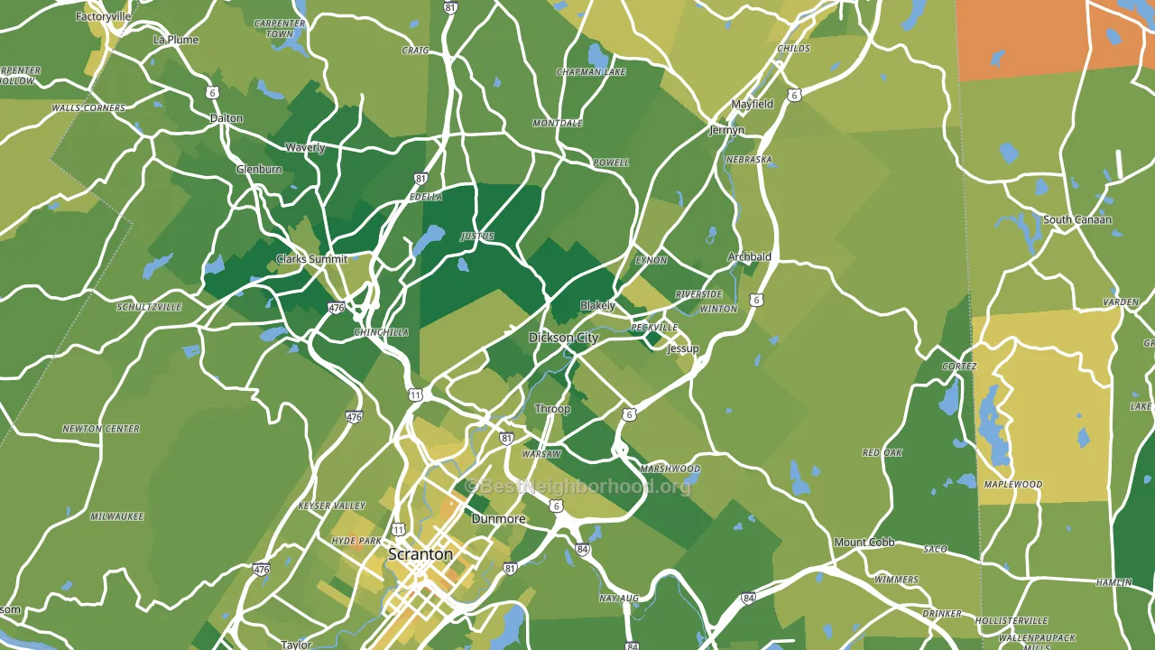 Olyphant, PA block-group voter-turnout map