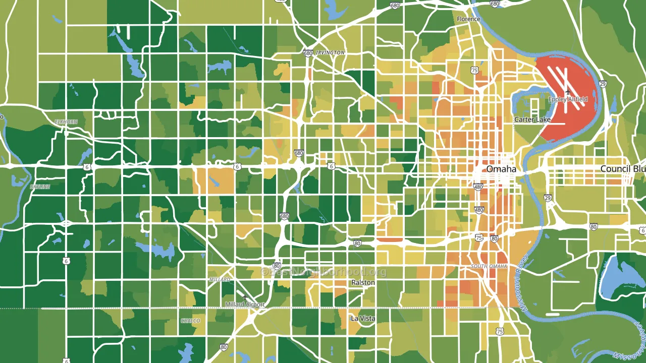 Omaha, NE block-group voter-turnout map