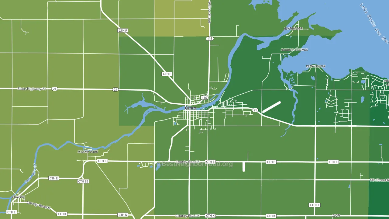 Omro, WI block-group voter-turnout map