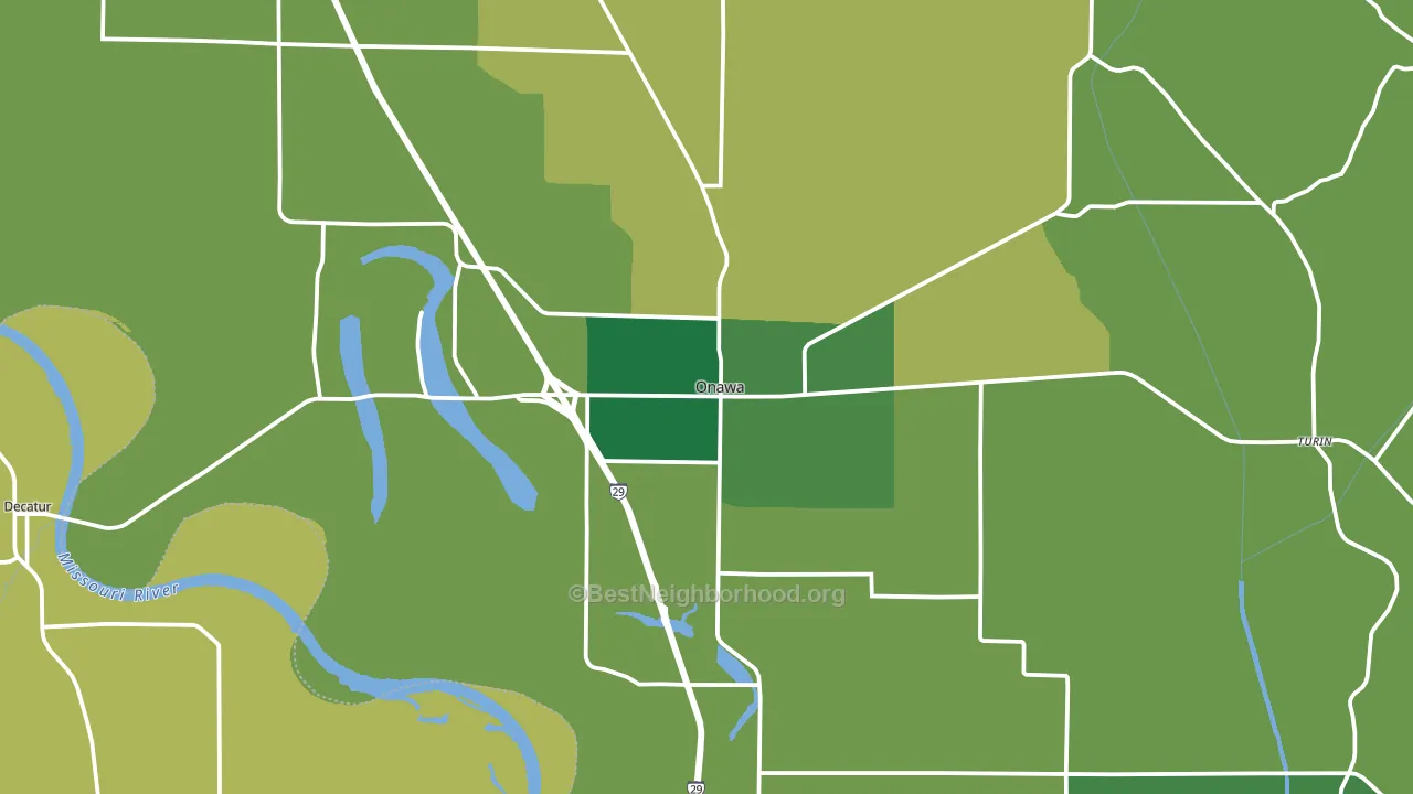 Onawa, IA block-group voter-turnout map