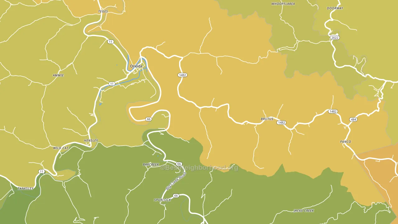 Oneida, KY block-group voter-turnout map