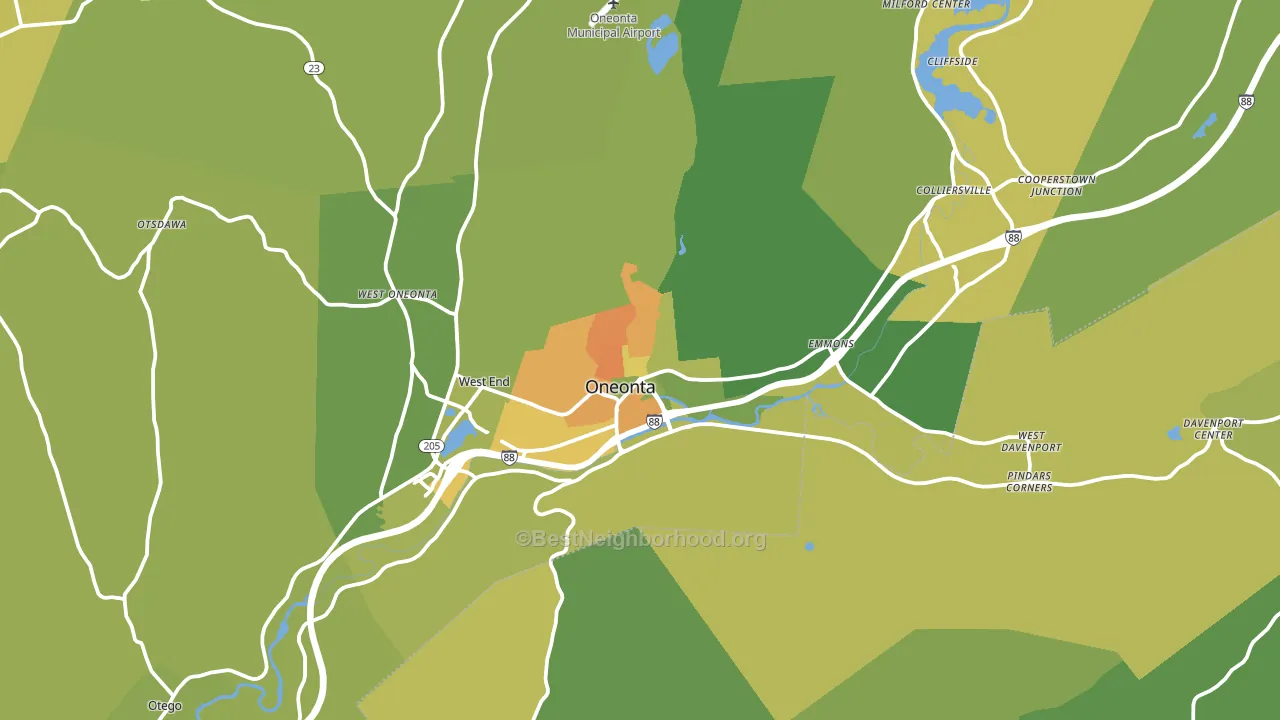 Oneonta, NY block-group voter-turnout map
