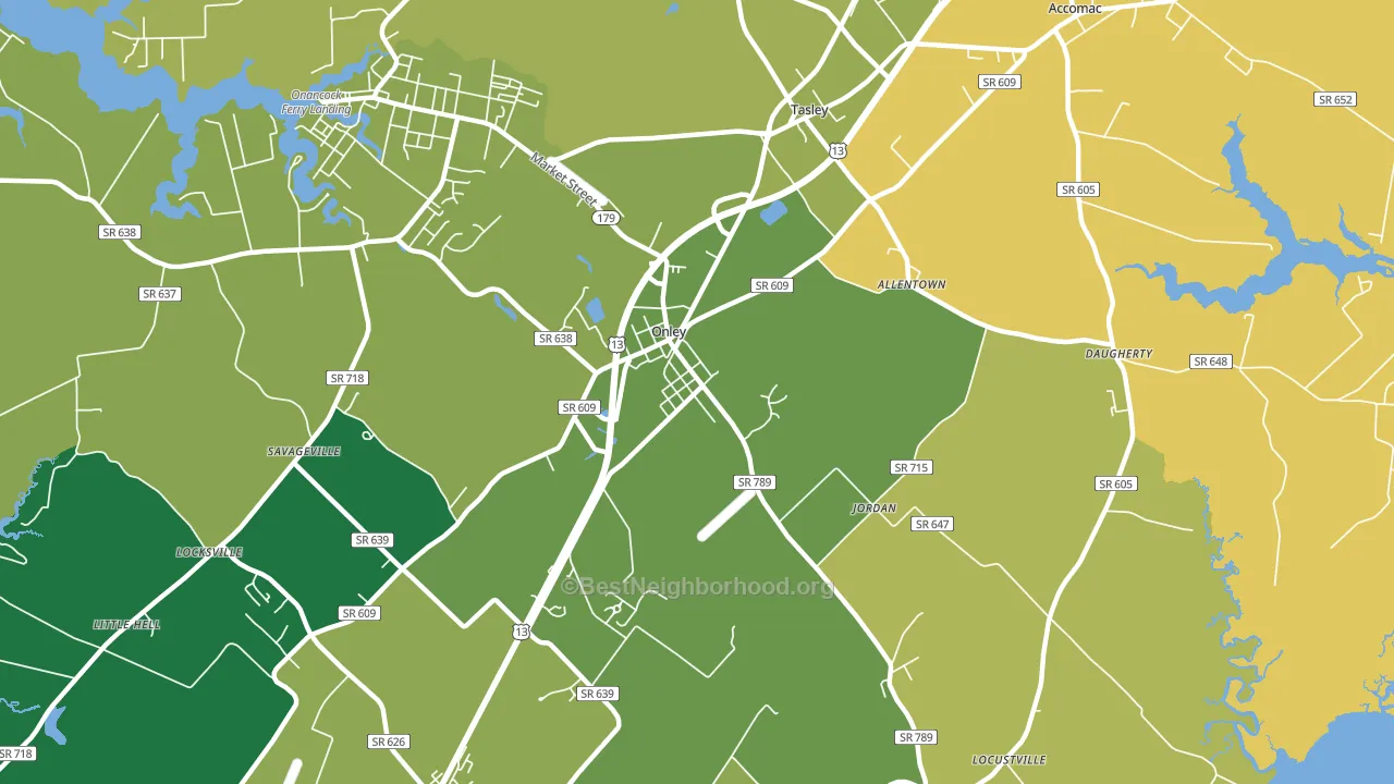 Onley, VA block-group voter-turnout map