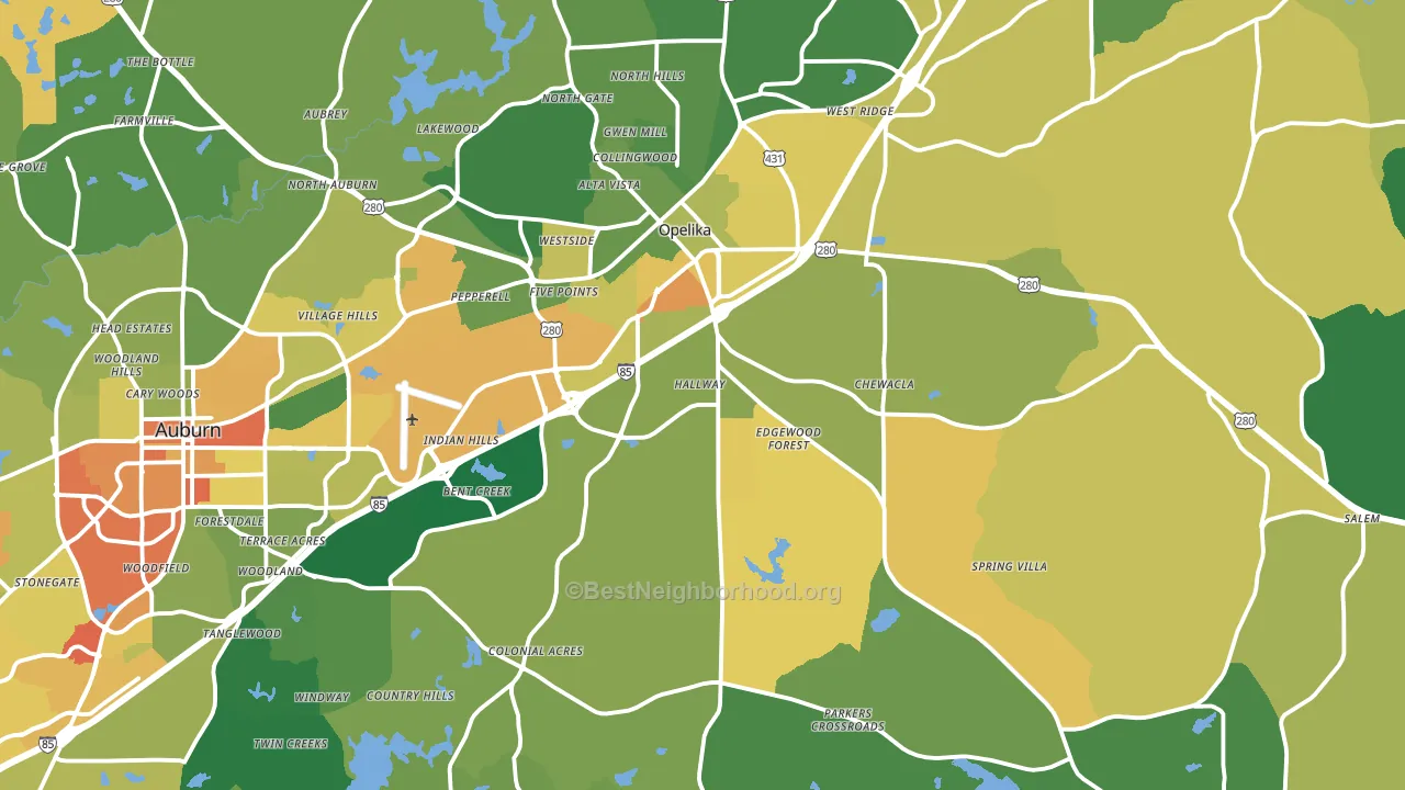 Opelika, AL block-group voter-turnout map