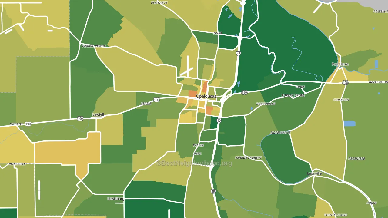 Opelousas, LA block-group voter-turnout map