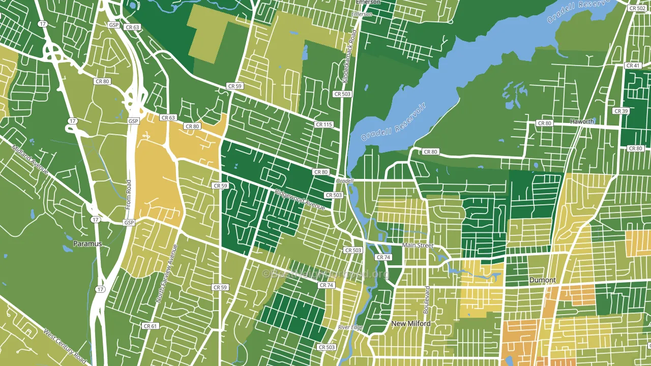 Oradell, NJ block-group voter-turnout map