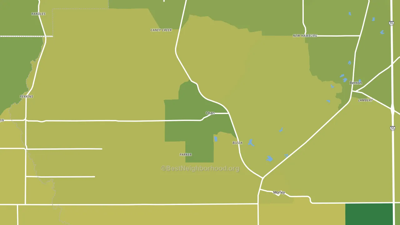 Oran, MO block-group voter-turnout map