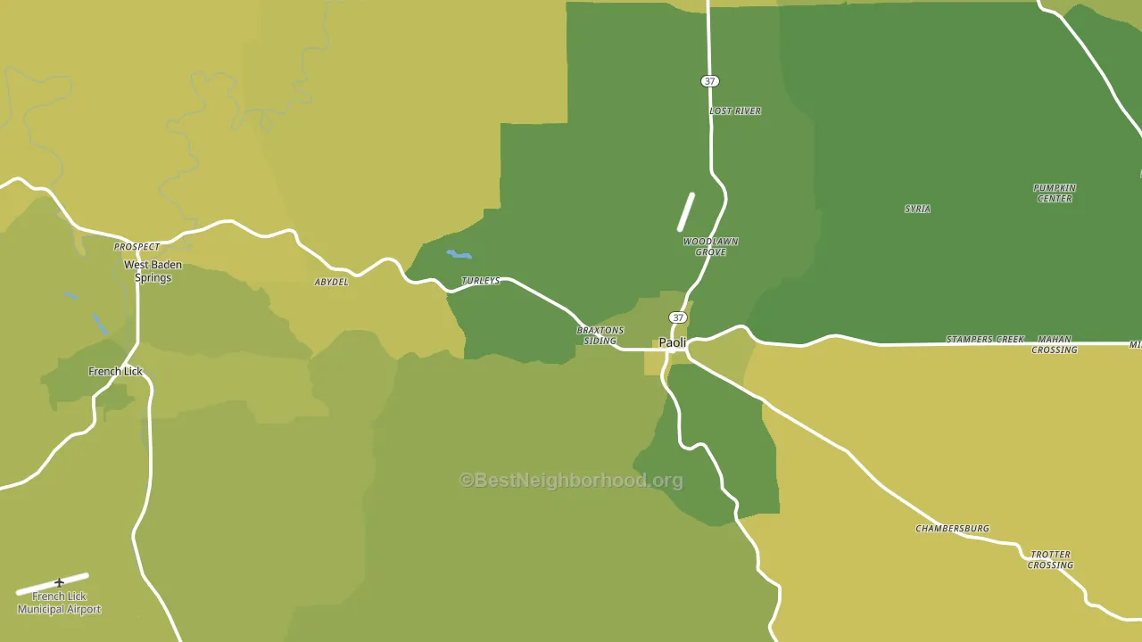 Orange County, IN block-group voter-turnout map