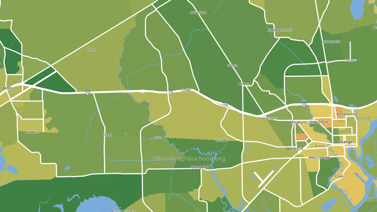 Orange County, TX block-group voter-turnout map