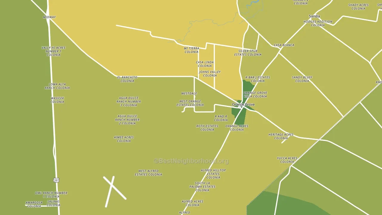 Orange Grove, TX block-group voter-turnout map