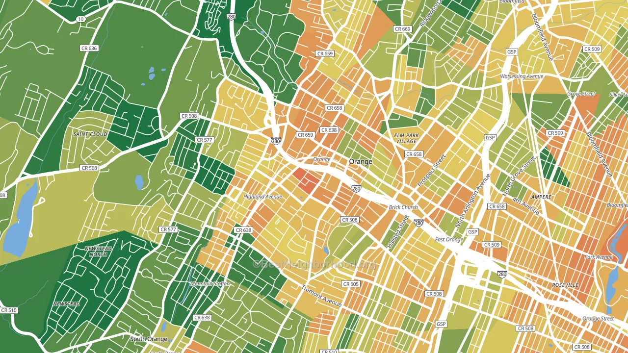 Orange, NJ block-group voter-turnout map