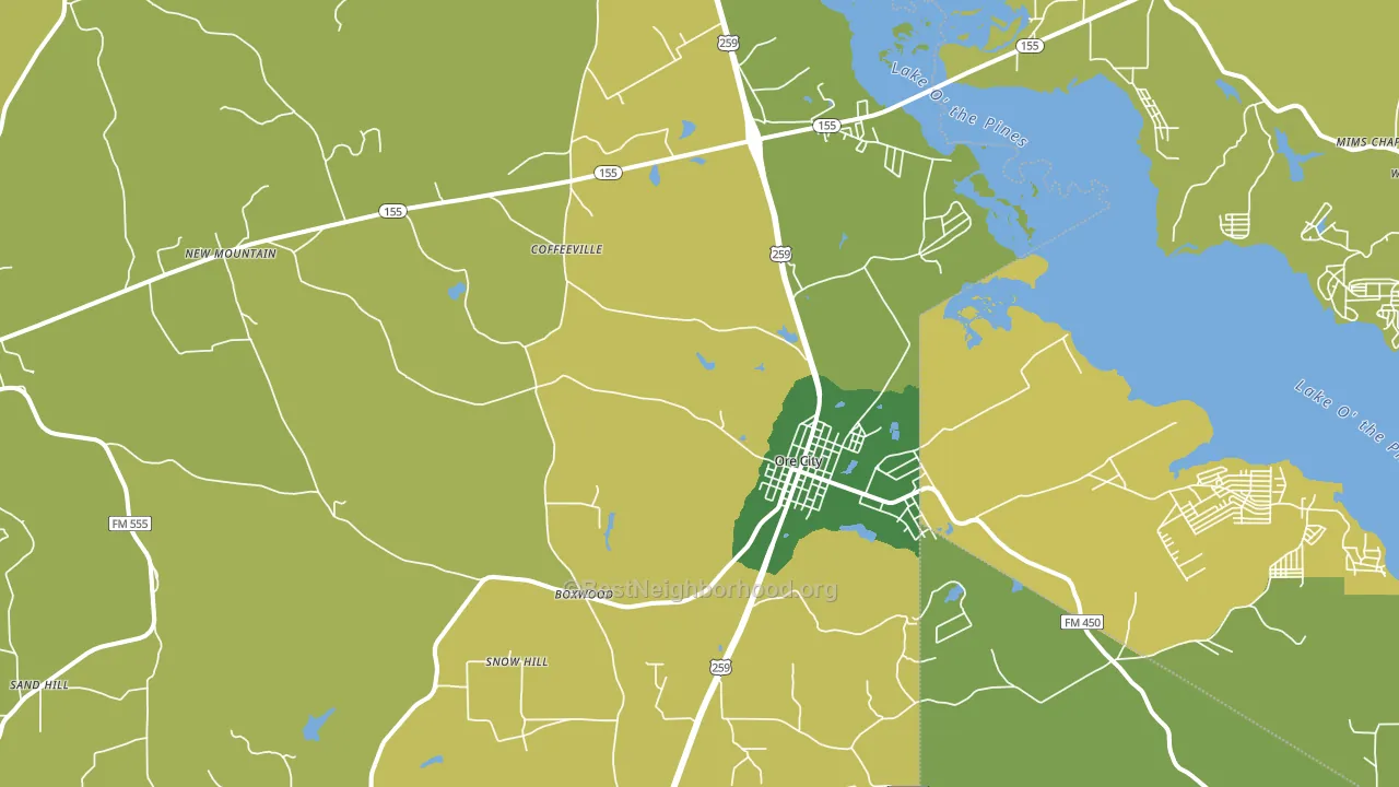 Ore City, TX block-group voter-turnout map