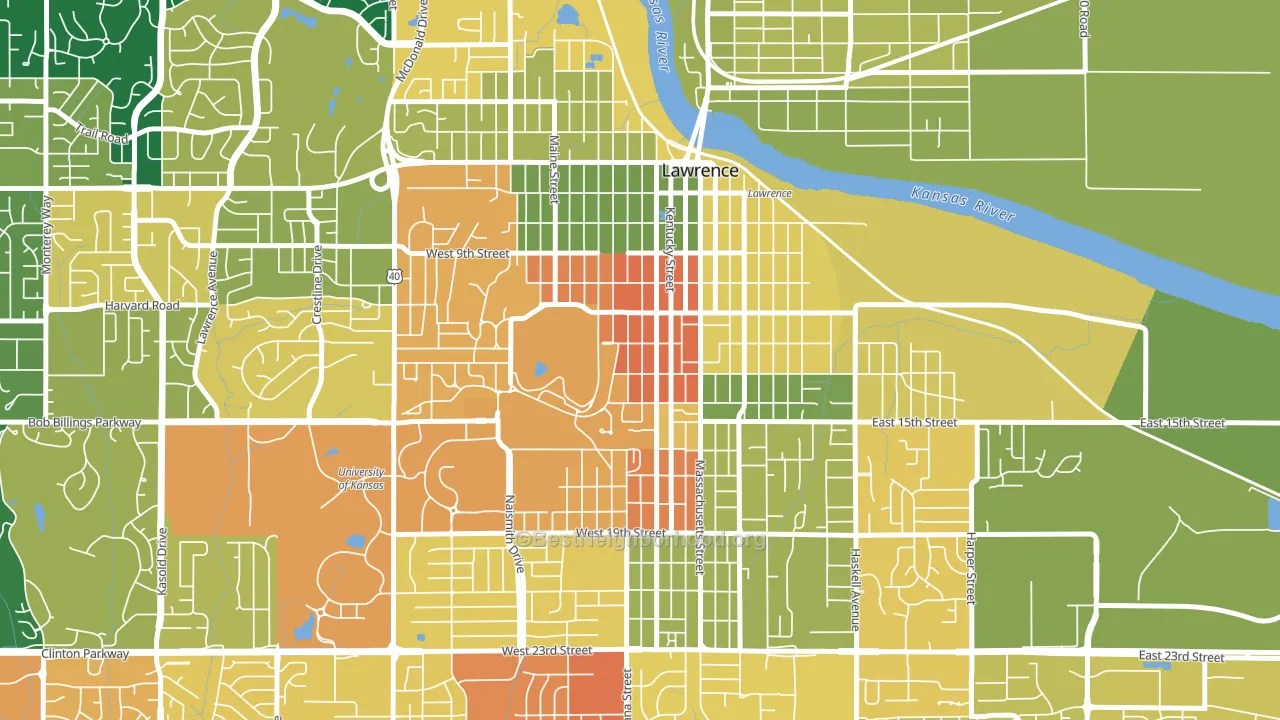 Oread, Lawrence, KS block-group voter-turnout map