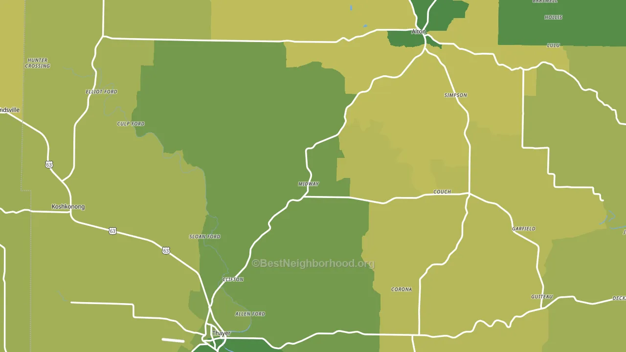 Oregon County, MO block-group voter-turnout map