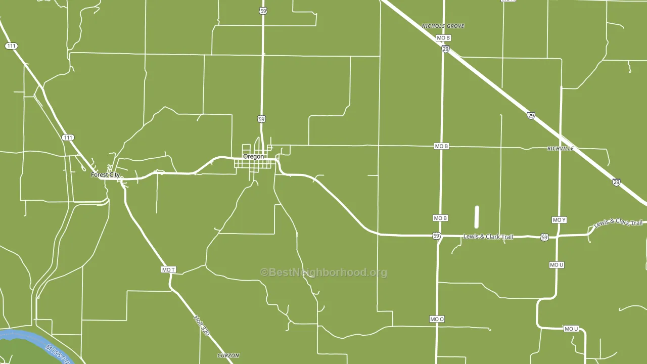 Oregon, MO block-group voter-turnout map