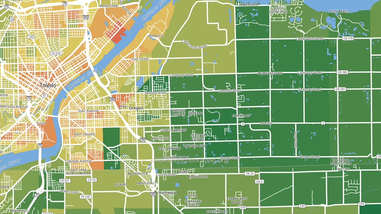 Oregon, OH block-group voter-turnout map