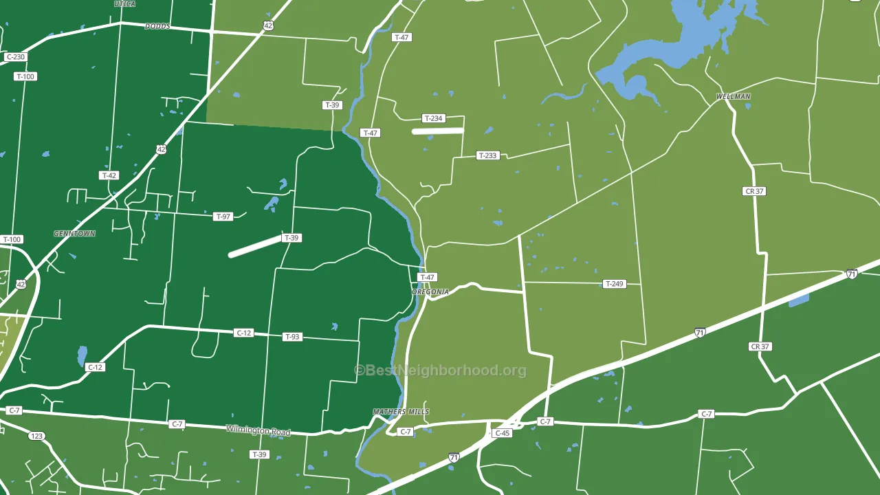 Oregonia, OH block-group voter-turnout map