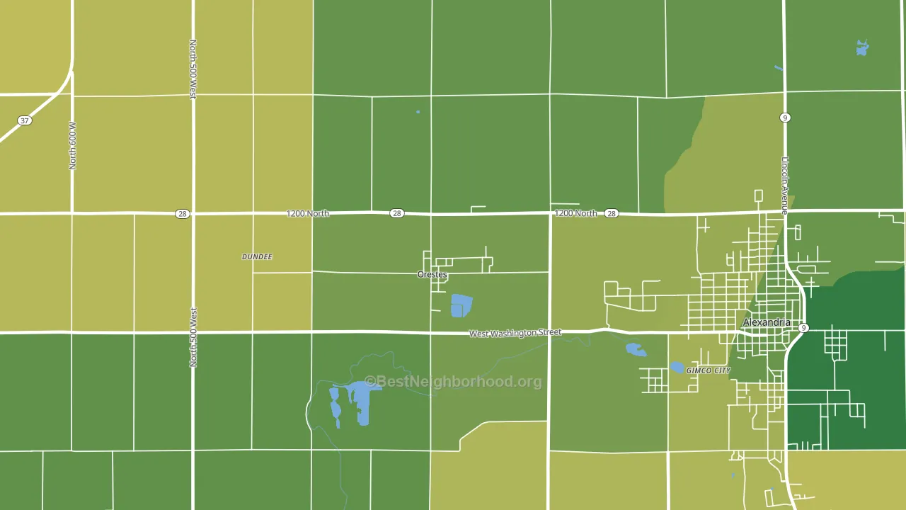 Orestes, IN block-group voter-turnout map