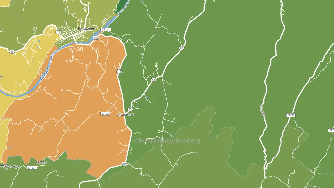 Organ Cave, WV block-group voter-turnout map