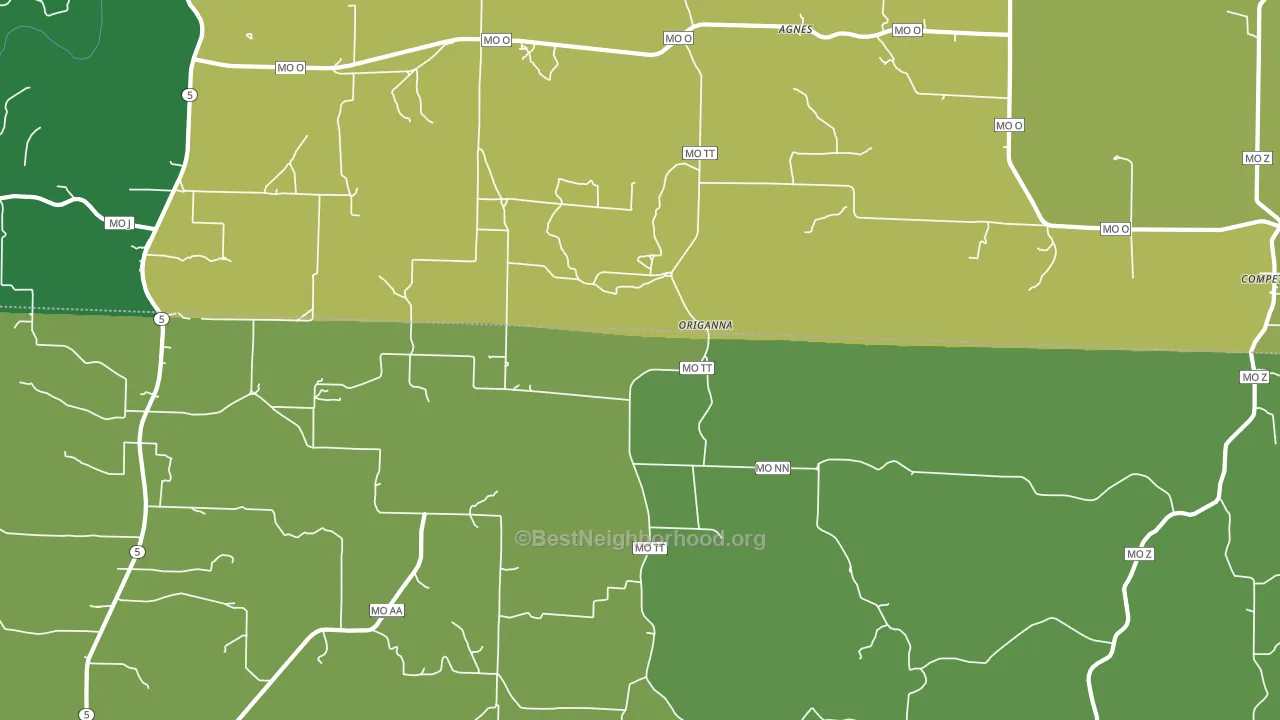 Origanna, MO block-group voter-turnout map
