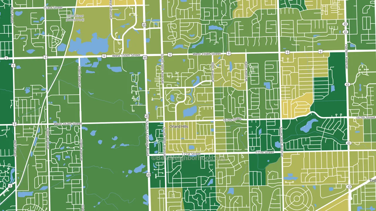 Orland Hills, IL block-group voter-turnout map