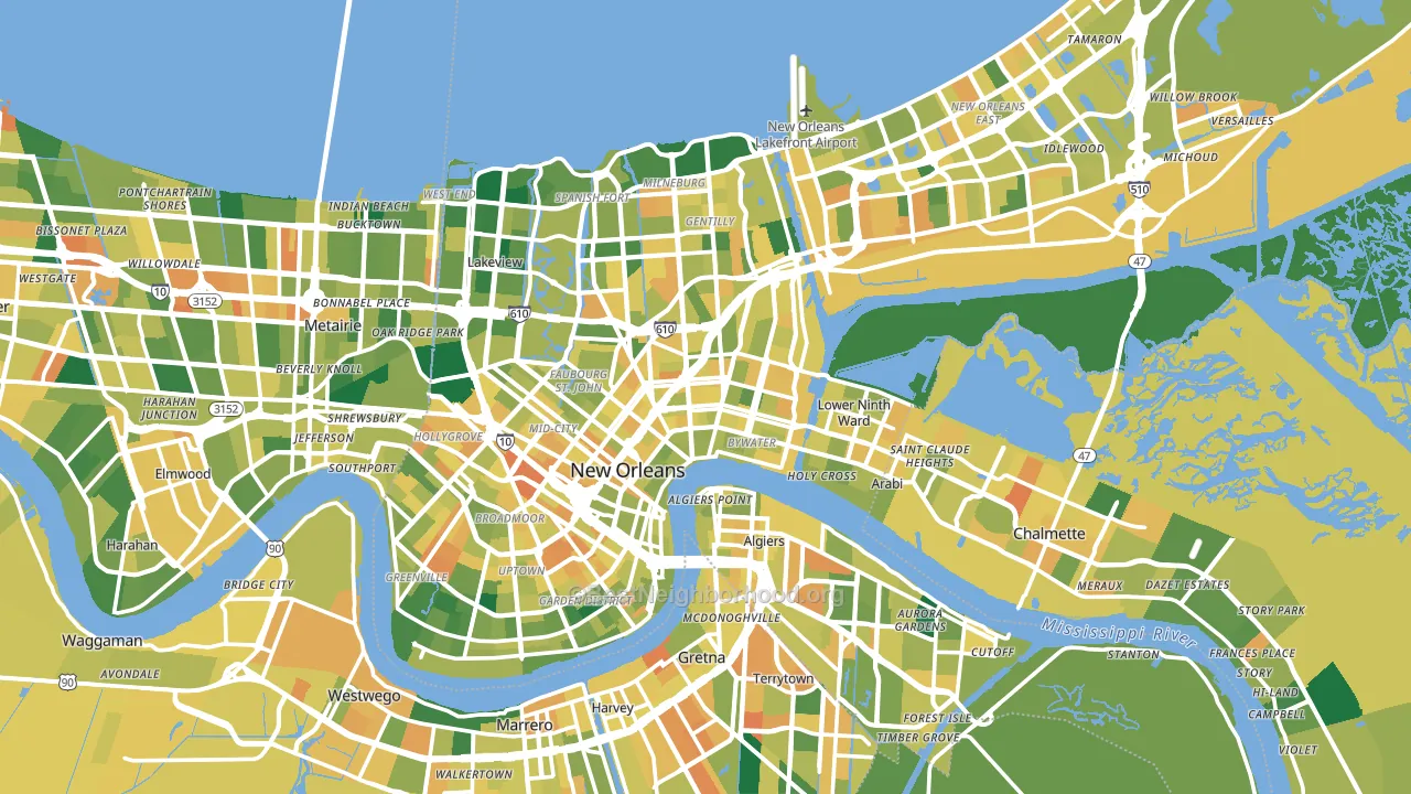 Orleans Parish, LA block-group voter-turnout map