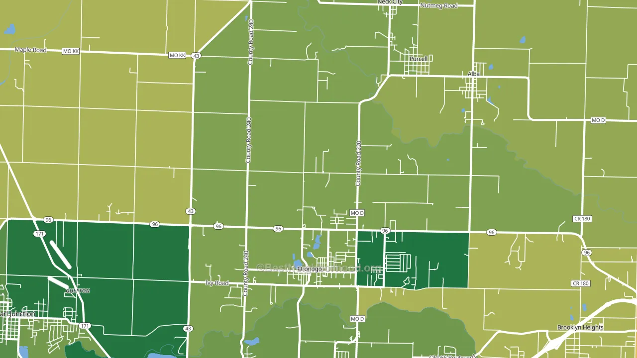 Oronogo, MO block-group voter-turnout map