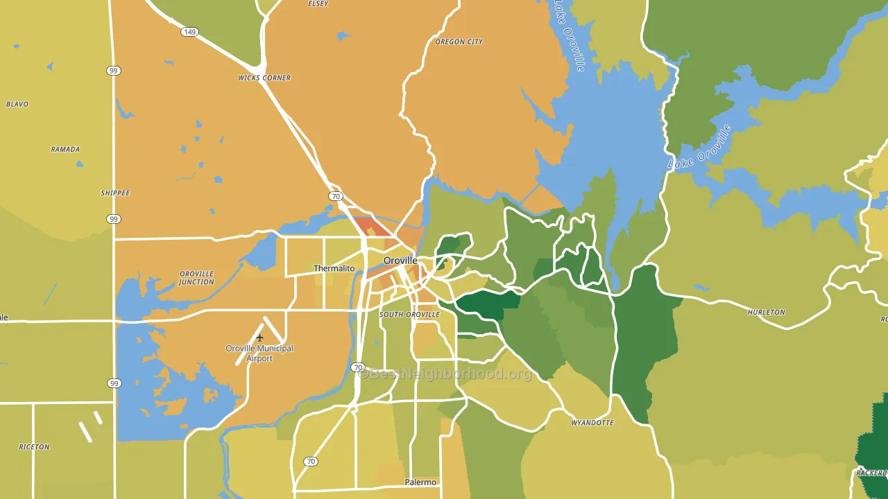 Oroville, CA block-group voter-turnout map