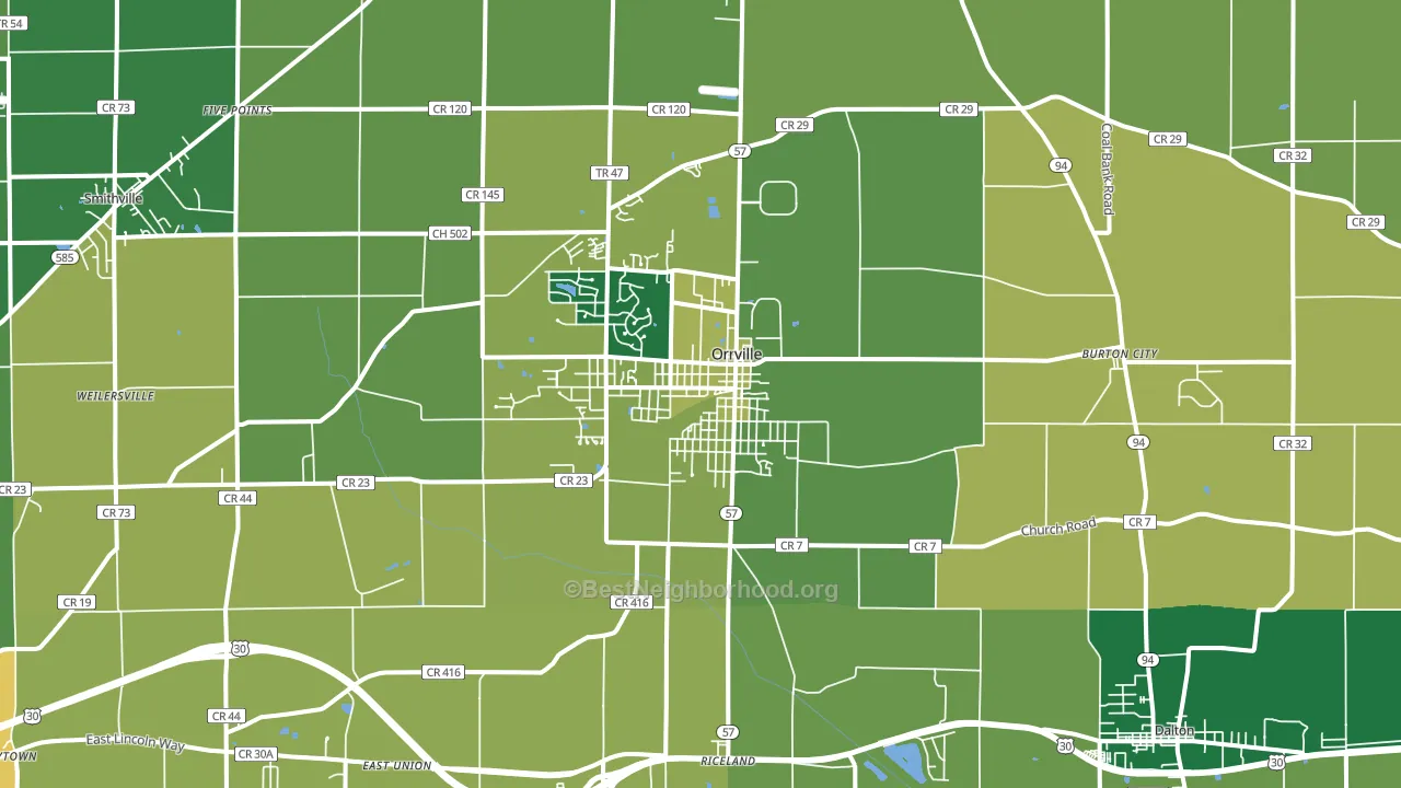 Orrville, OH block-group voter-turnout map