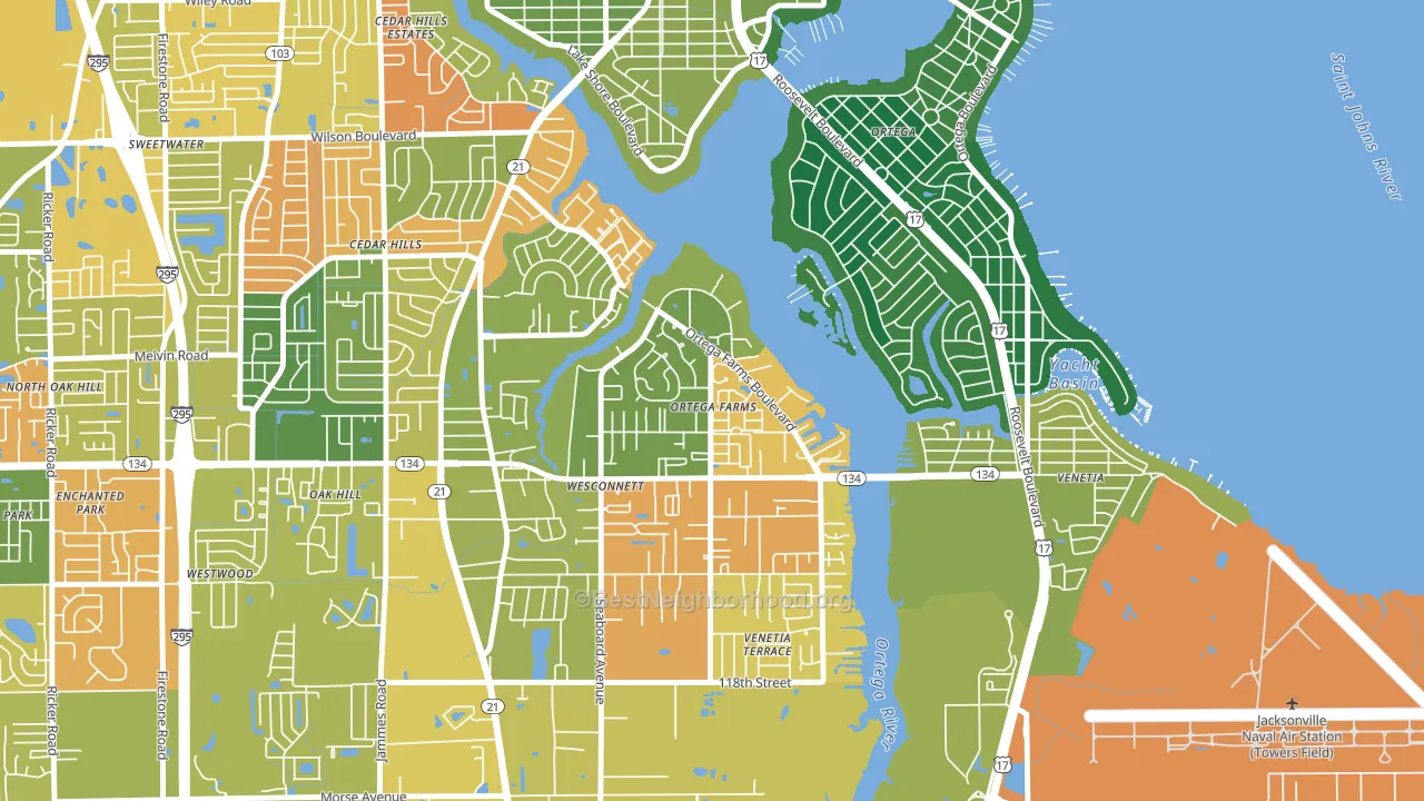 Ortega Farms, Jacksonville, FL block-group voter-turnout map