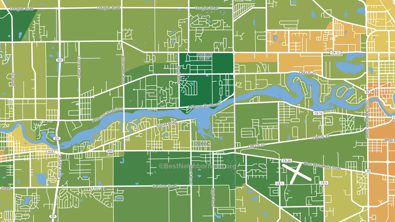 Osceola, IN block-group voter-turnout map
