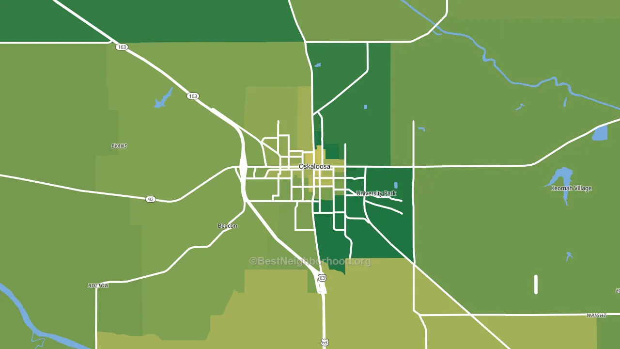 Oskaloosa, IA block-group voter-turnout map