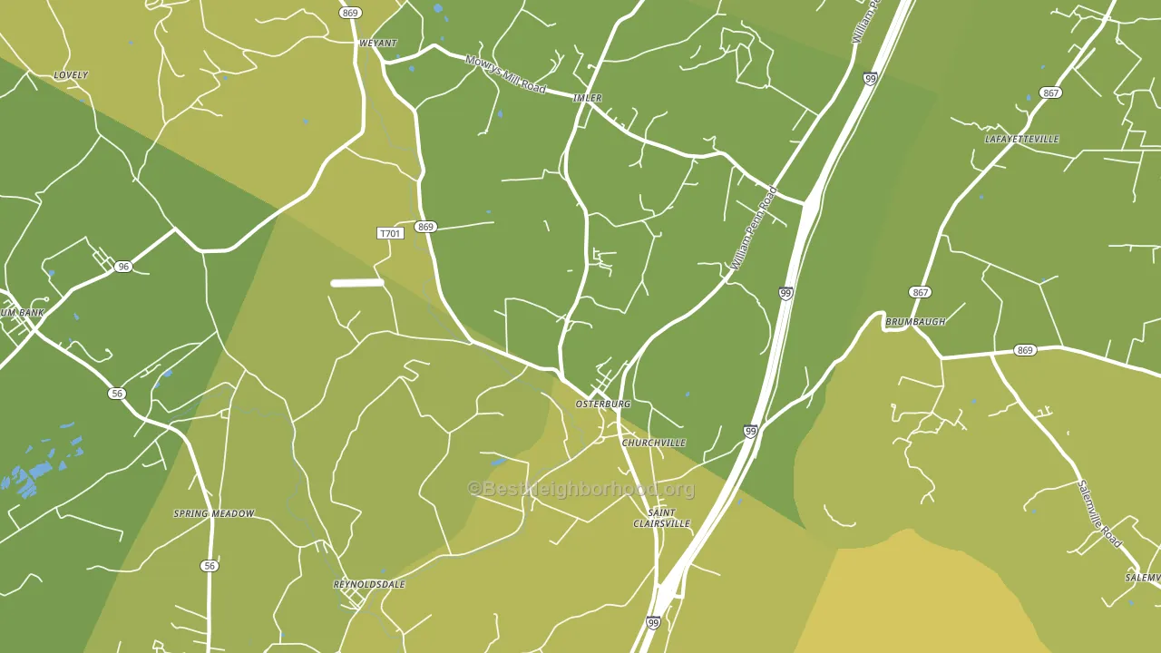 Osterburg, PA block-group voter-turnout map