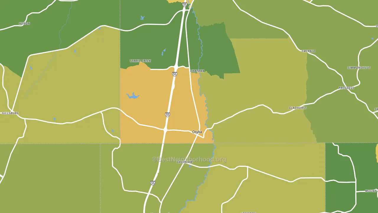 Osyka, MS block-group voter-turnout map