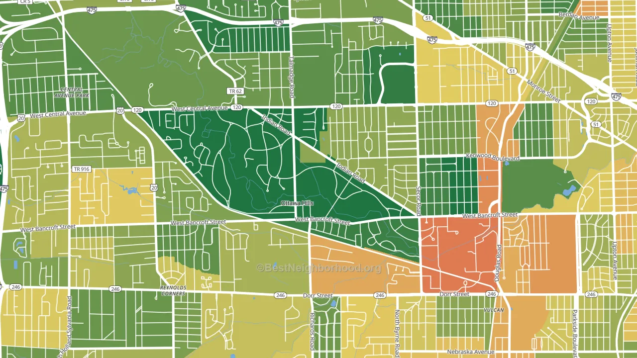 Ottawa Hills, OH block-group voter-turnout map