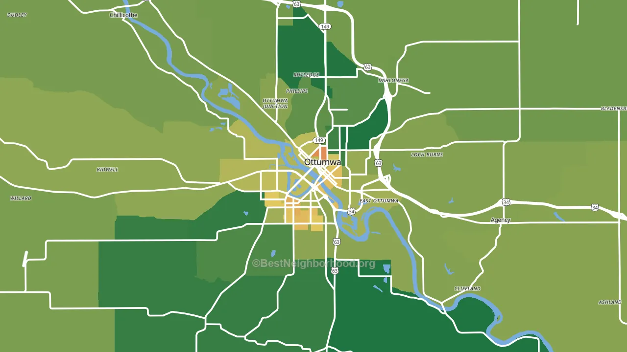 Ottumwa, IA block-group voter-turnout map