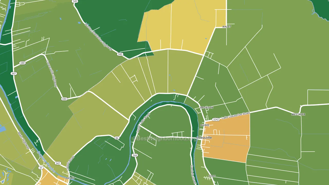 Oubre, LA block-group voter-turnout map