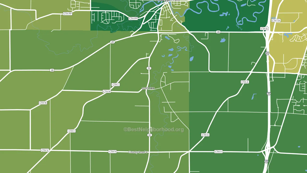 Ourtown, WI block-group voter-turnout map