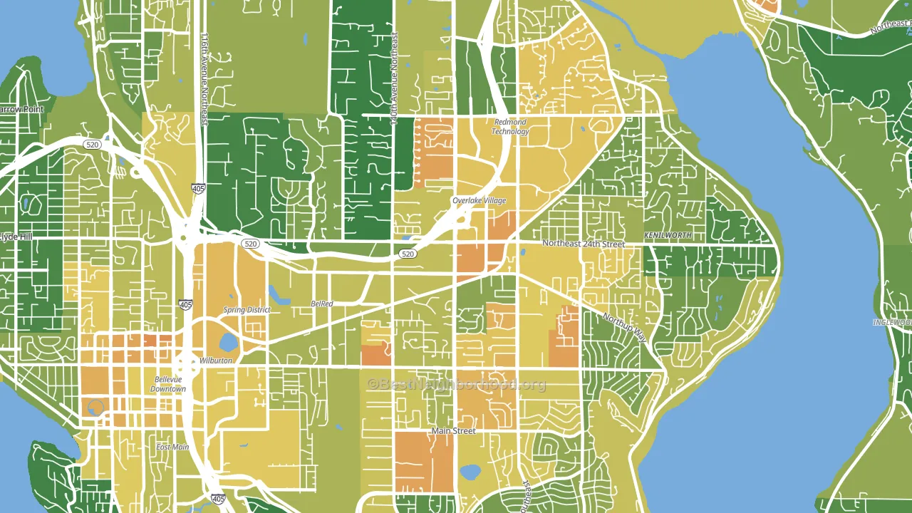 Overlake, Bellevue, WA block-group voter-turnout map