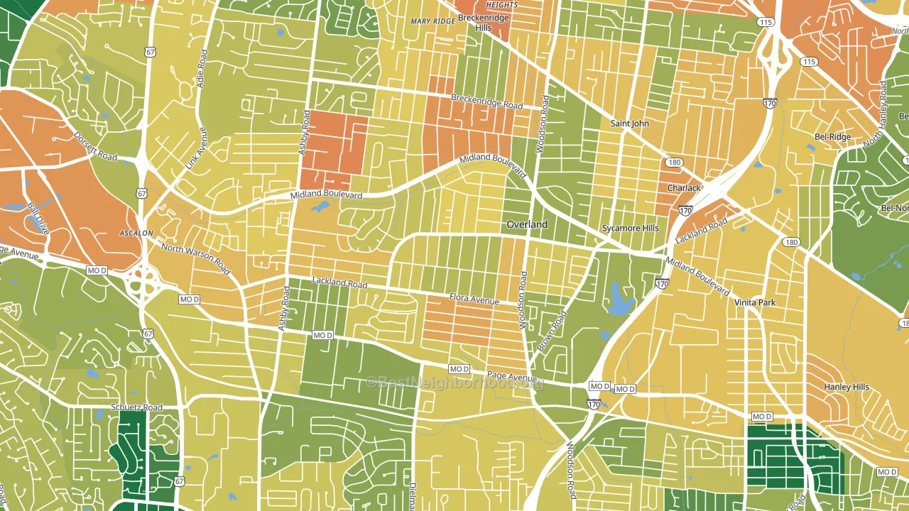Overland, MO block-group voter-turnout map