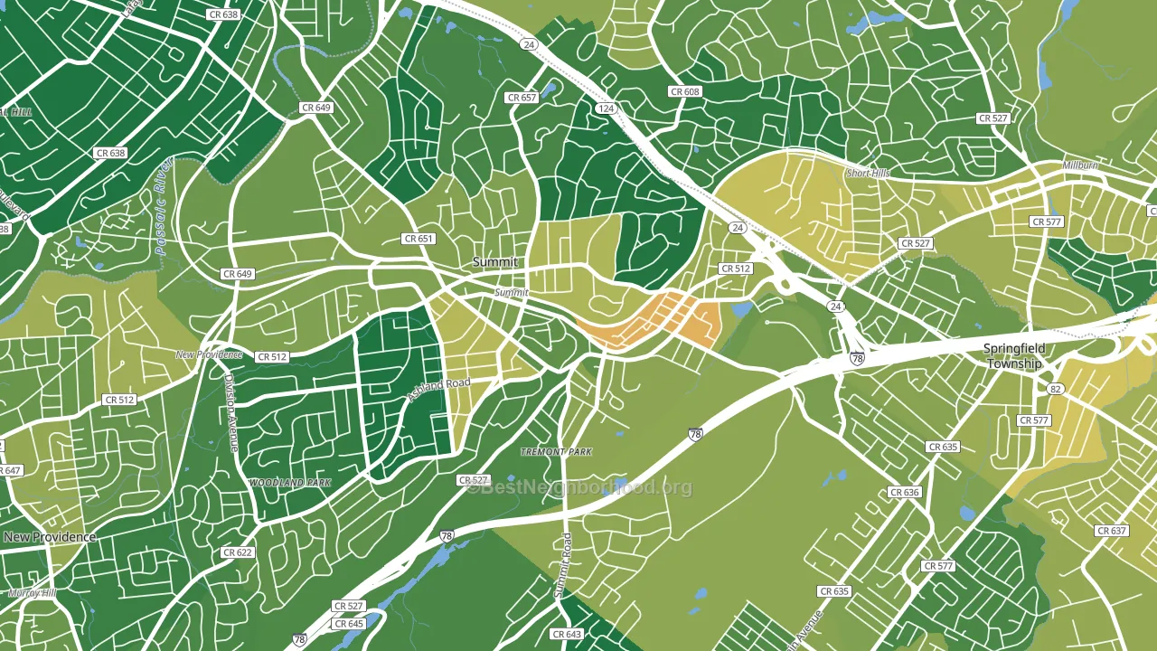 Overlook, Summit, NJ block-group voter-turnout map