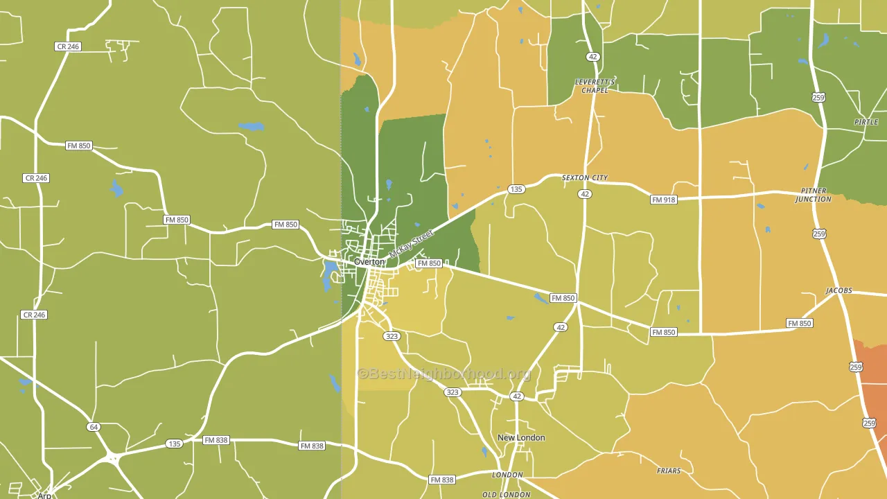 Overton, TX block-group voter-turnout map