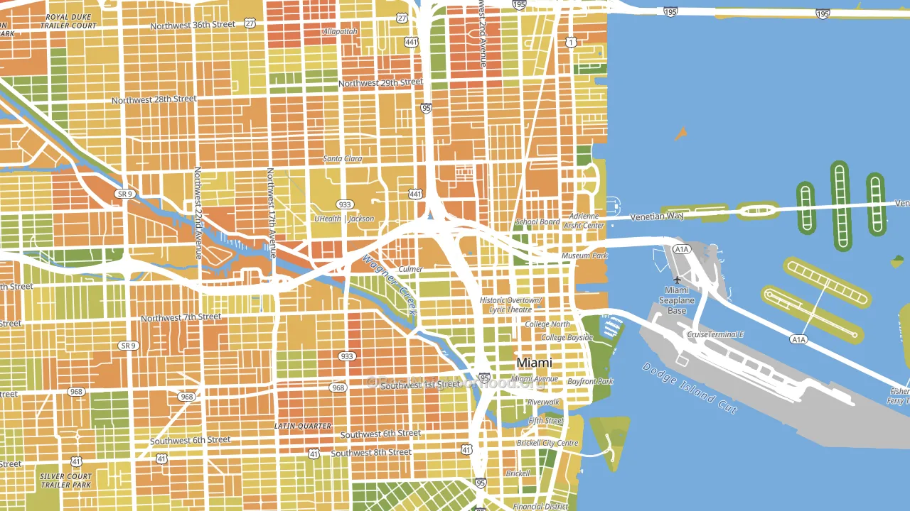 Overtown, Miami, FL block-group voter-turnout map